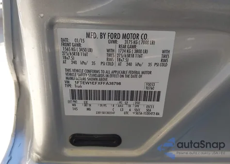 2015 Ford F-150 Xlt from USA, damaged, VIN 1FTEW1EFXFFA38798